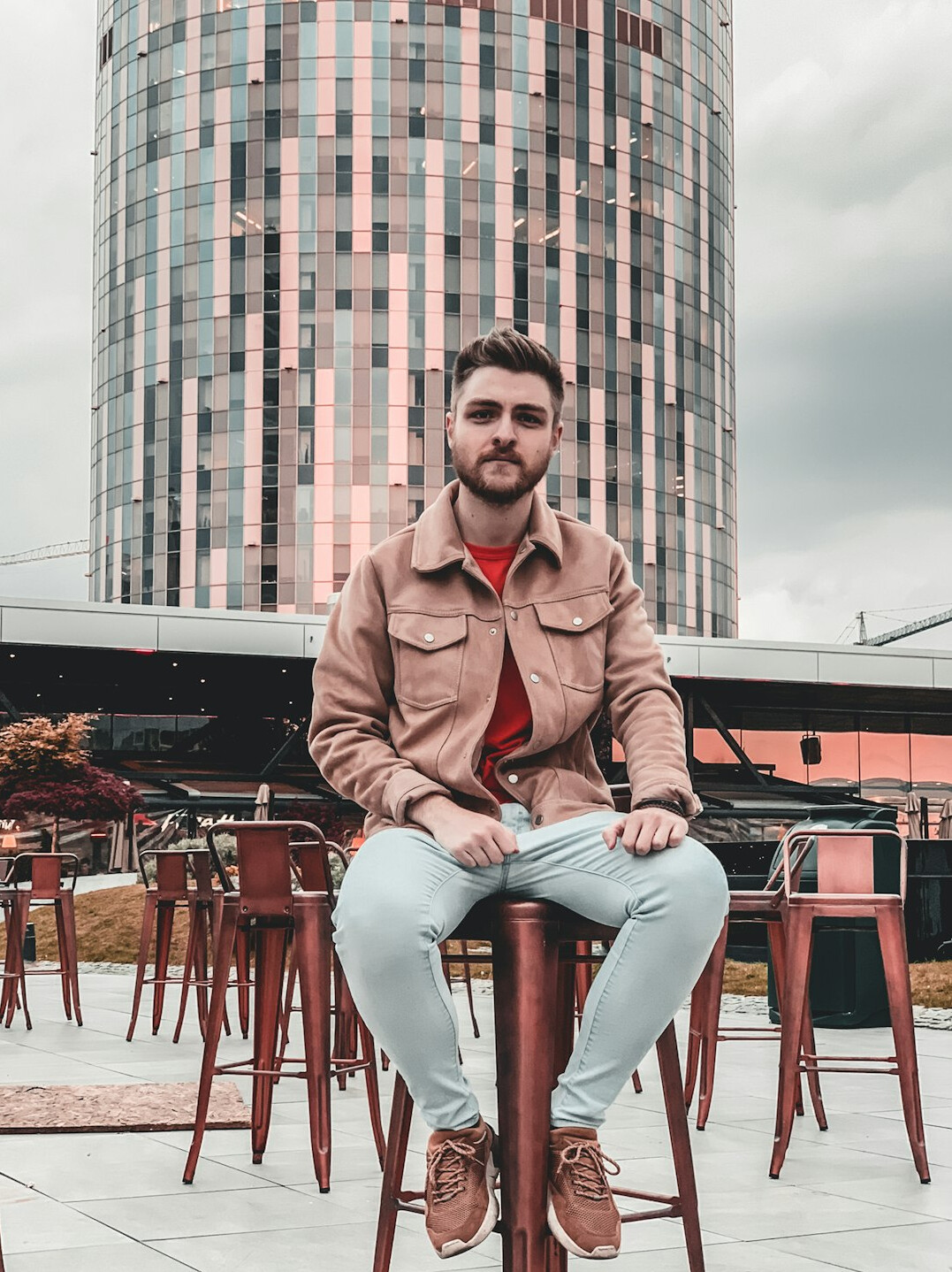 Slovenian man office worker smiling outdoors