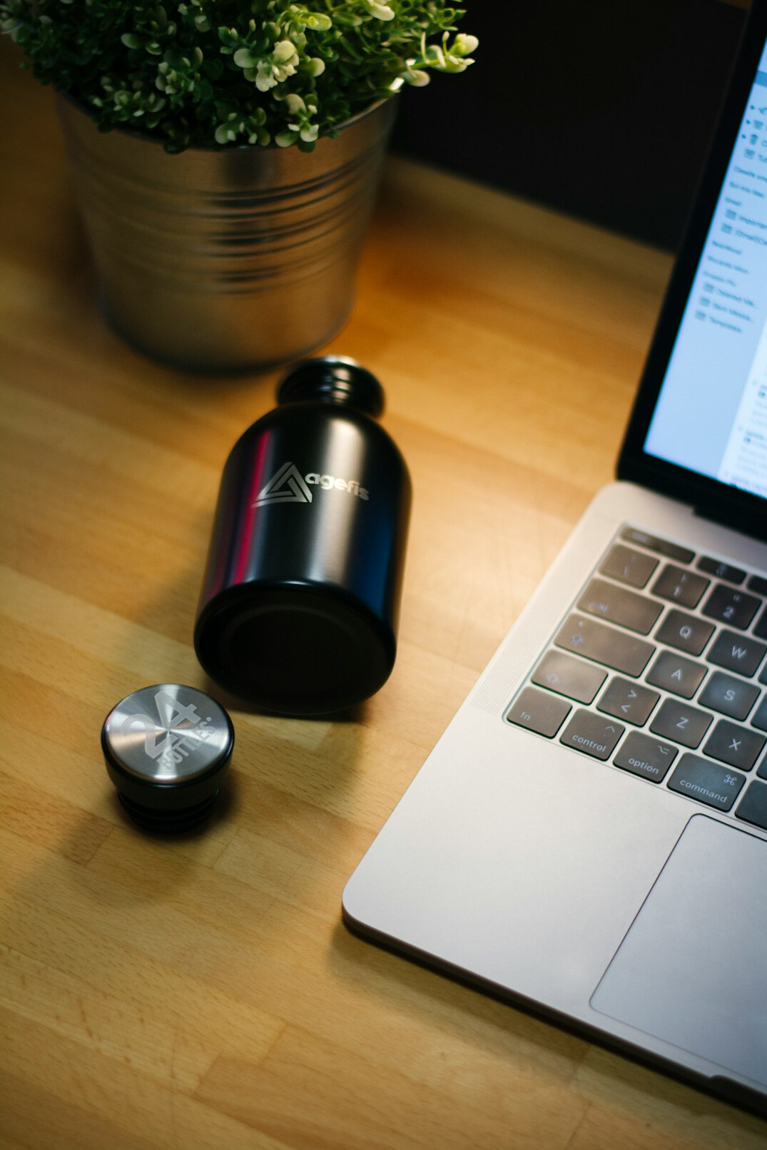 water bottle on desk