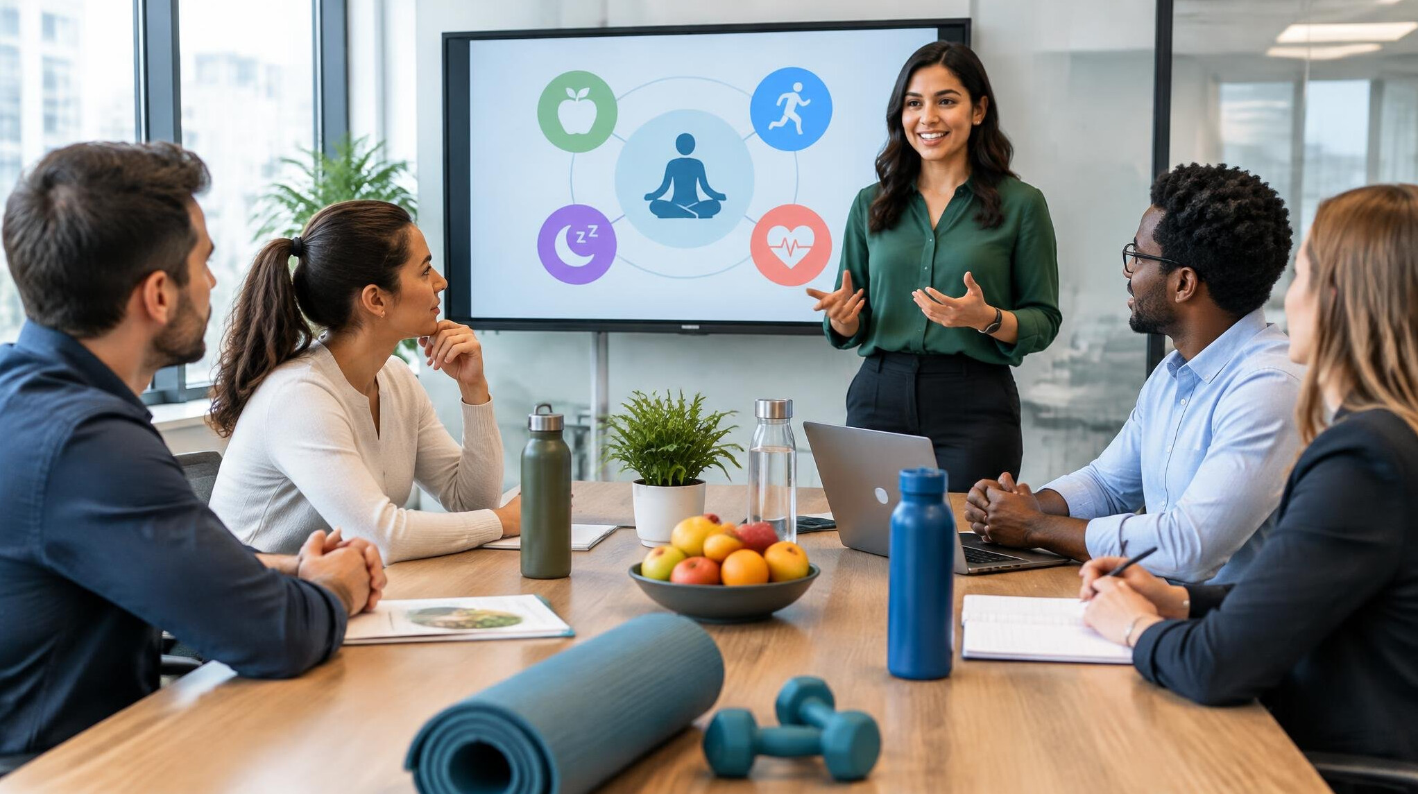 healthy team meeting in office