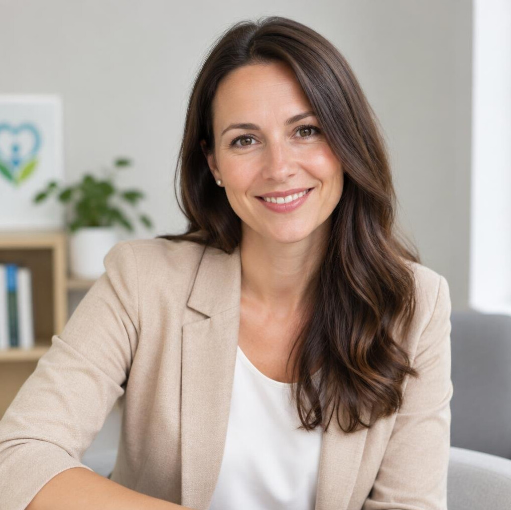 Slovenian woman health consultant smiling in modern office